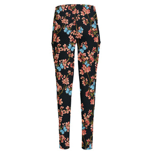 Blossom Flower Butterfly Print High-Waisted Pocket Leggings