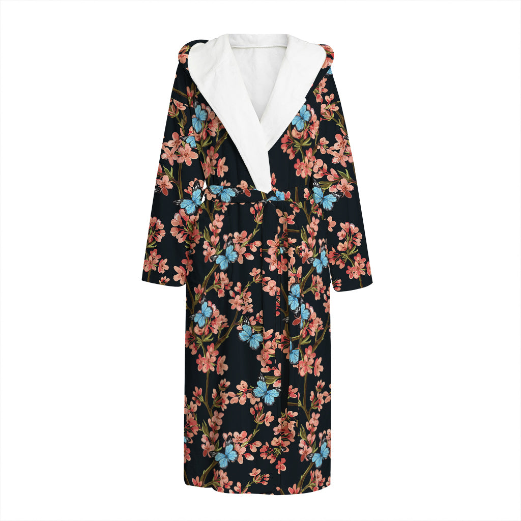 Blossom Flower Butterfly Print Hooded Bathrobe