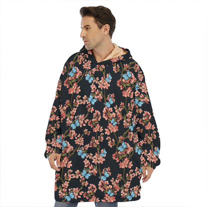 Blossom Flower Butterfly Print Hoodie Blanket