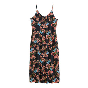 Blossom Flower Butterfly Print Jersey Midi Cami Dress