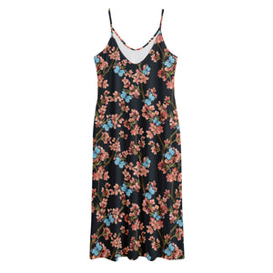 Blossom Flower Butterfly Print Jersey Midi Cami Dress