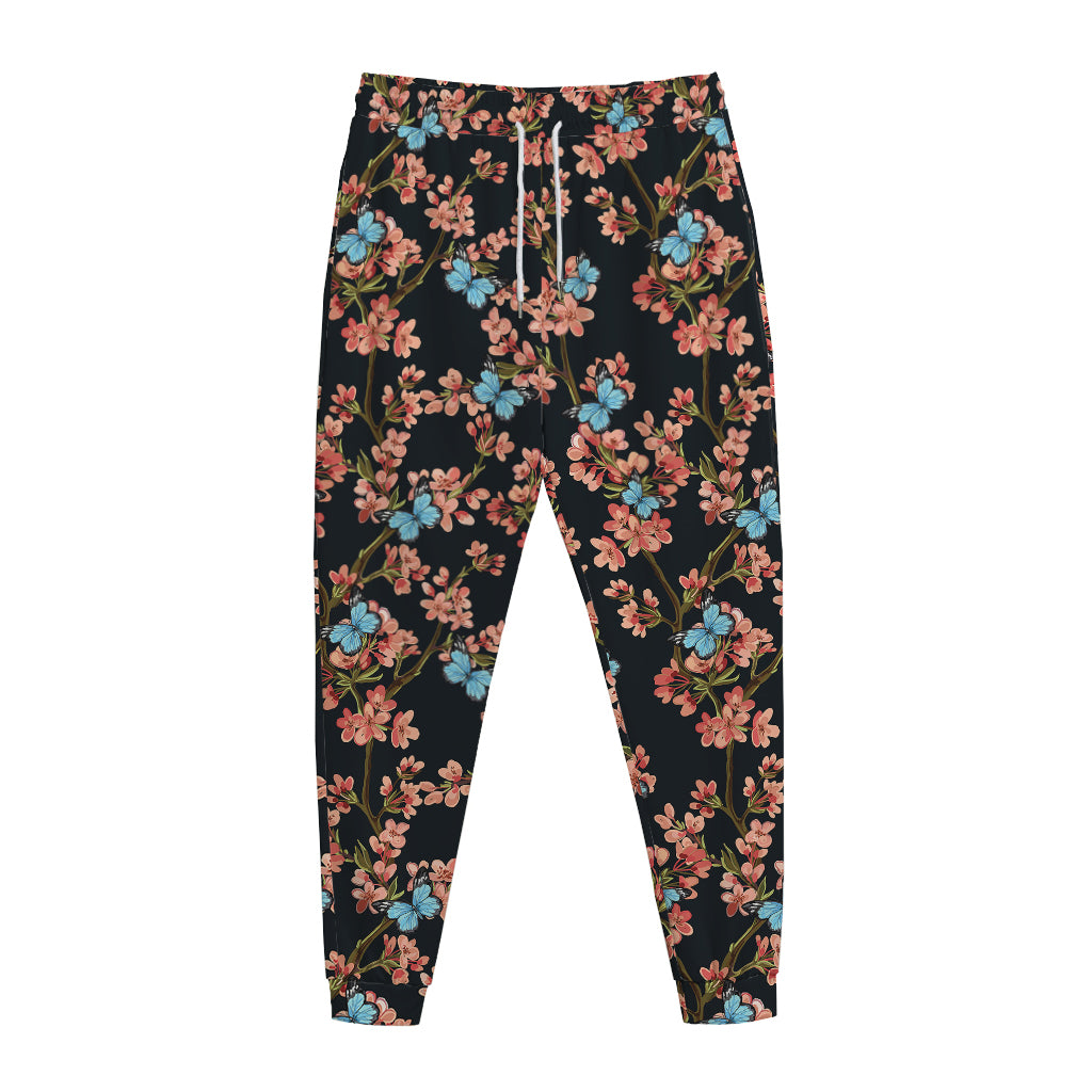 Blossom Flower Butterfly Print Jogger Pants