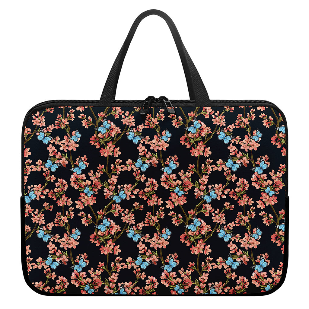 Blossom Flower Butterfly Print Laptop Sleeve With Handle