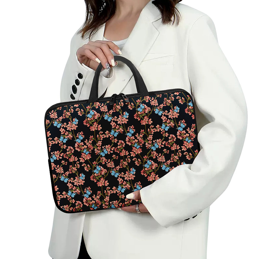 Blossom Flower Butterfly Print Laptop Sleeve With Handle