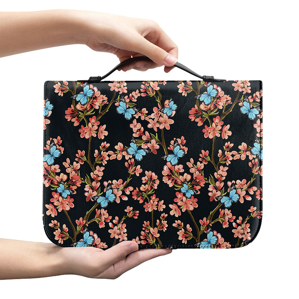Blossom Flower Butterfly Print Leather Bible Cover