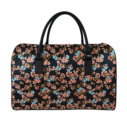 Blossom Flower Butterfly Print Leather Duffle Bag