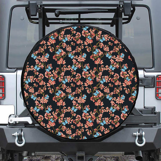 Blossom Flower Butterfly Print Leather Spare Tire Cover