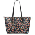 Blossom Flower Butterfly Print Leather Tote Bag With Zipper