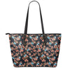 Blossom Flower Butterfly Print Leather Tote Bag