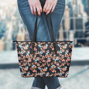 Blossom Flower Butterfly Print Leather Tote Bag