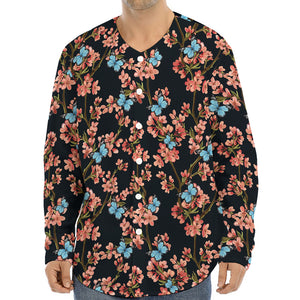 Blossom Flower Butterfly Print Long Sleeve Baseball Jersey