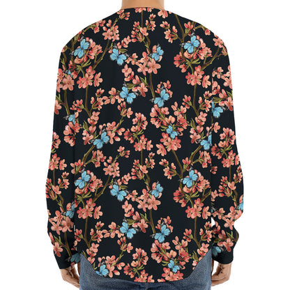 Blossom Flower Butterfly Print Long Sleeve Baseball Jersey