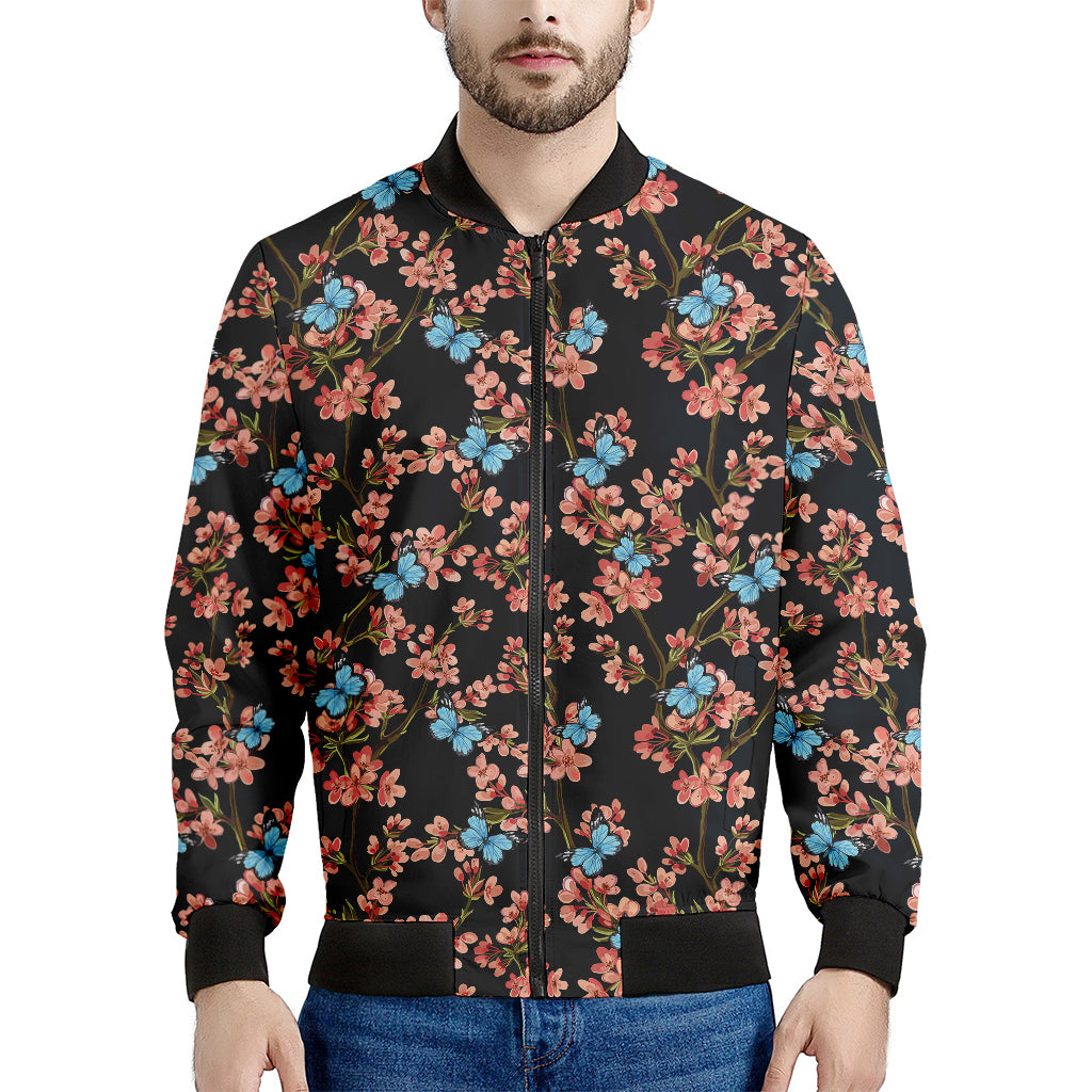 Blossom Flower Butterfly Print Men's Bomber Jacket