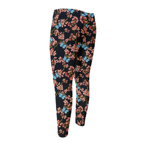 Blossom Flower Butterfly Print Men's Compression Pants