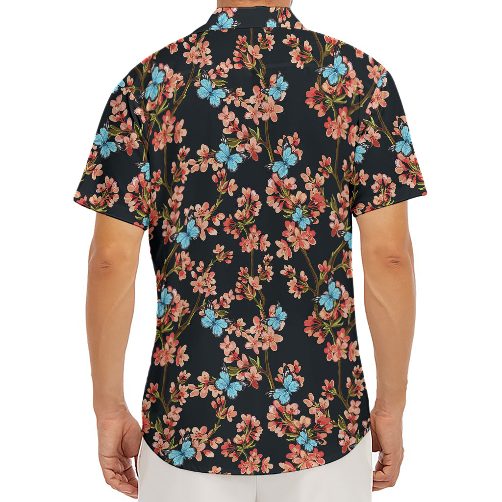 Blossom Flower Butterfly Print Men's Deep V-Neck Shirt