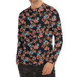 Blossom Flower Butterfly Print Men's Long Sleeve Rash Guard