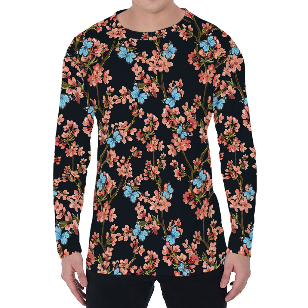 Blossom Flower Butterfly Print Men's Long Sleeve T-Shirt