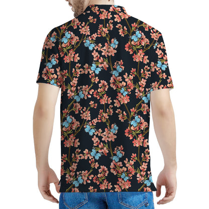 Blossom Flower Butterfly Print Men's Polo Shirt
