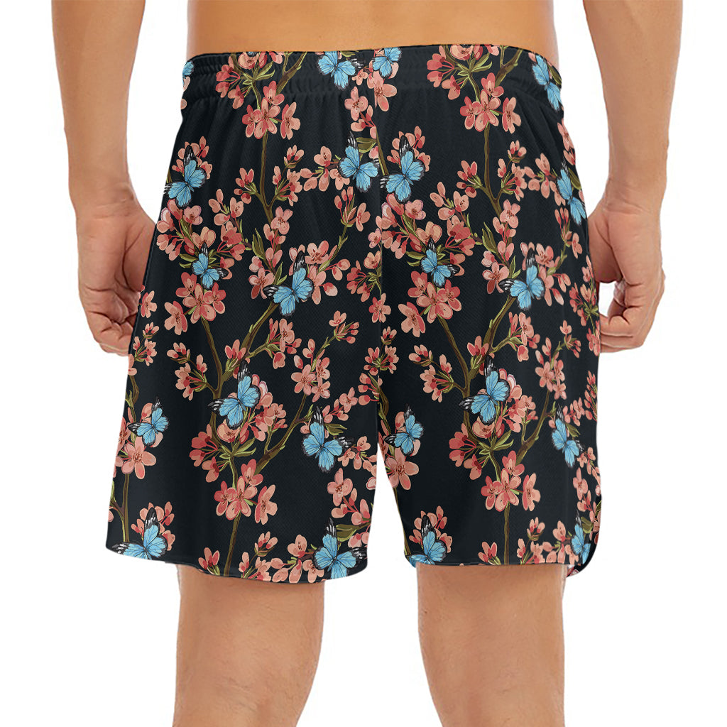Blossom Flower Butterfly Print Men's Split Running Shorts