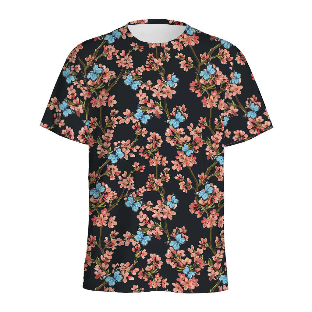 Blossom Flower Butterfly Print Men's Sports T-Shirt
