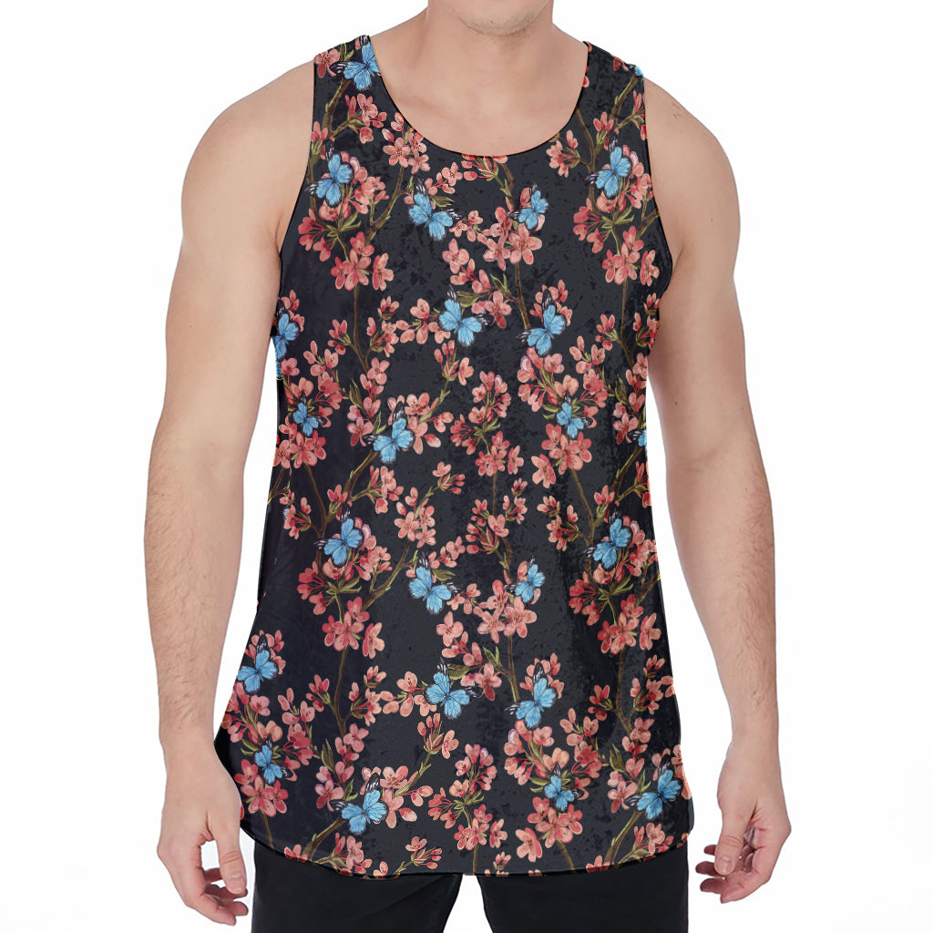 Blossom Flower Butterfly Print Men's Velvet Tank Top