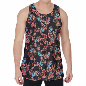 Blossom Flower Butterfly Print Men's Velvet Tank Top