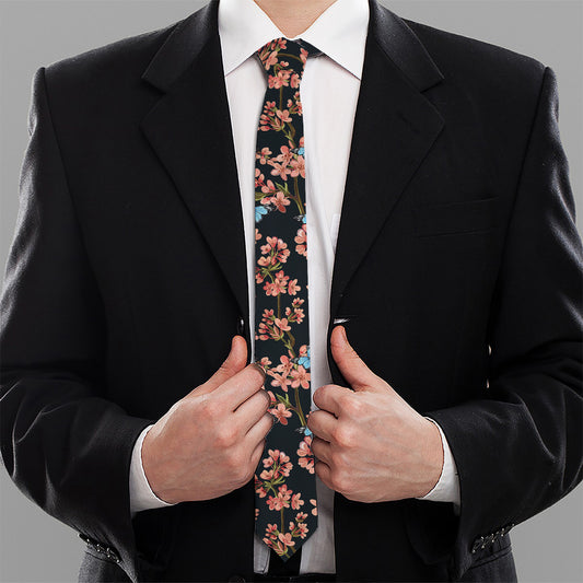 Blossom Flower Butterfly Print Necktie