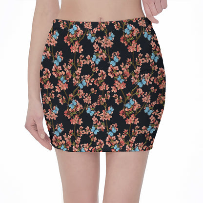 Blossom Flower Butterfly Print Pencil Mini Skirt
