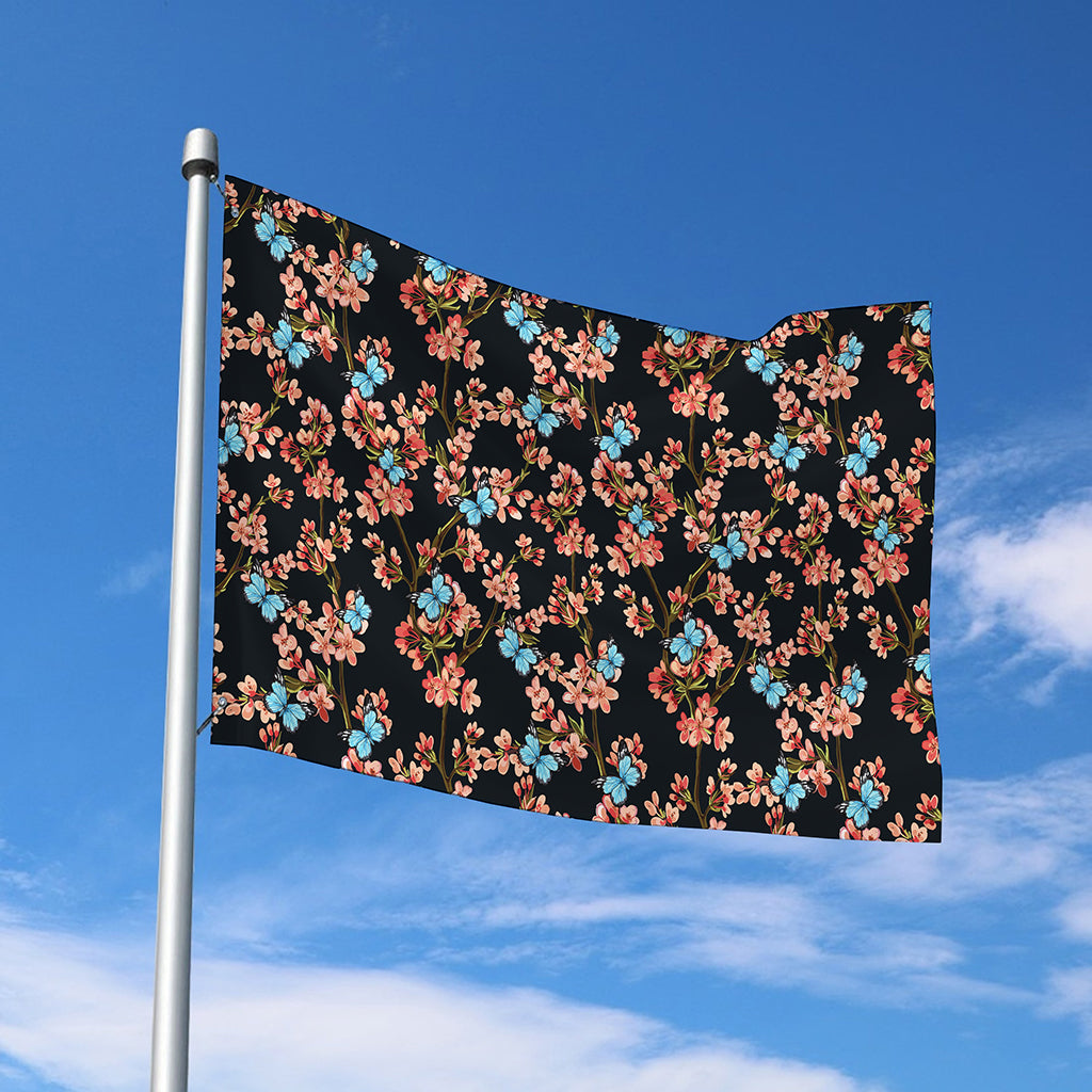 Blossom Flower Butterfly Print Polyester Flag
