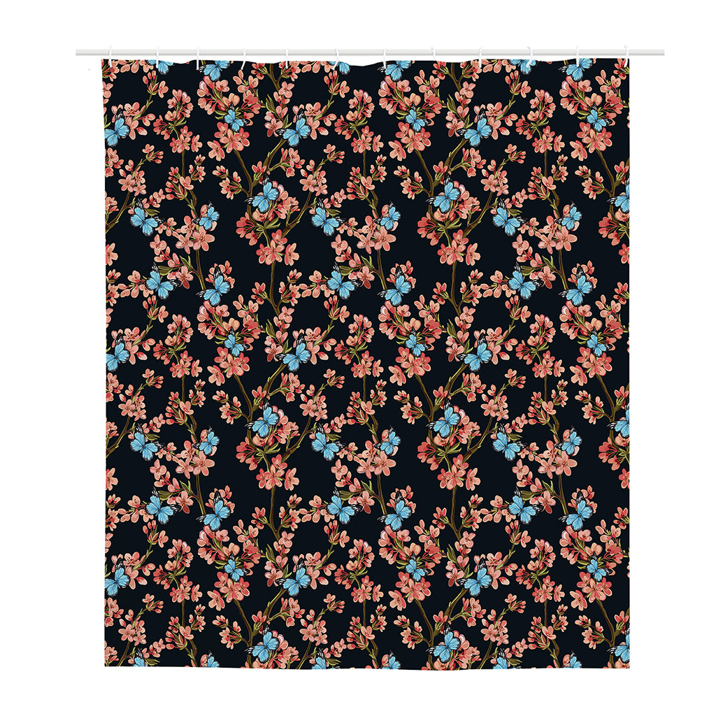 Blossom Flower Butterfly Print Polyester Shower Curtain