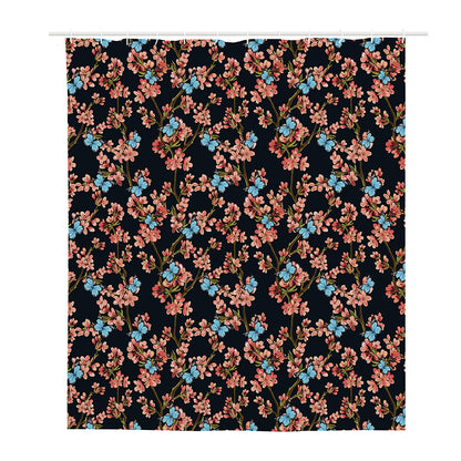 Blossom Flower Butterfly Print Polyester Shower Curtain