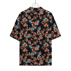 Blossom Flower Butterfly Print Rayon Hawaiian Shirt