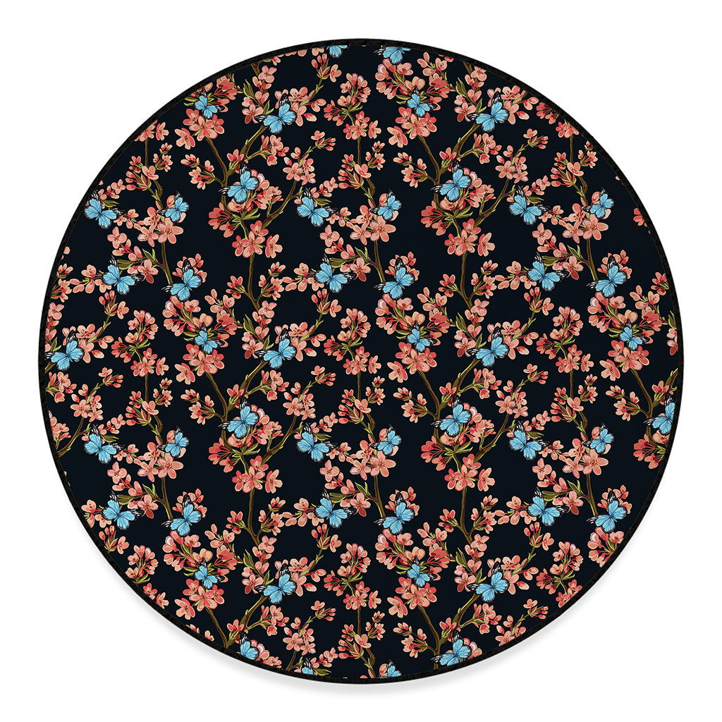Blossom Flower Butterfly Print Round Floor Mat