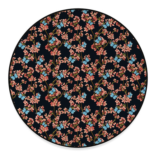 Blossom Flower Butterfly Print Round Floor Mat
