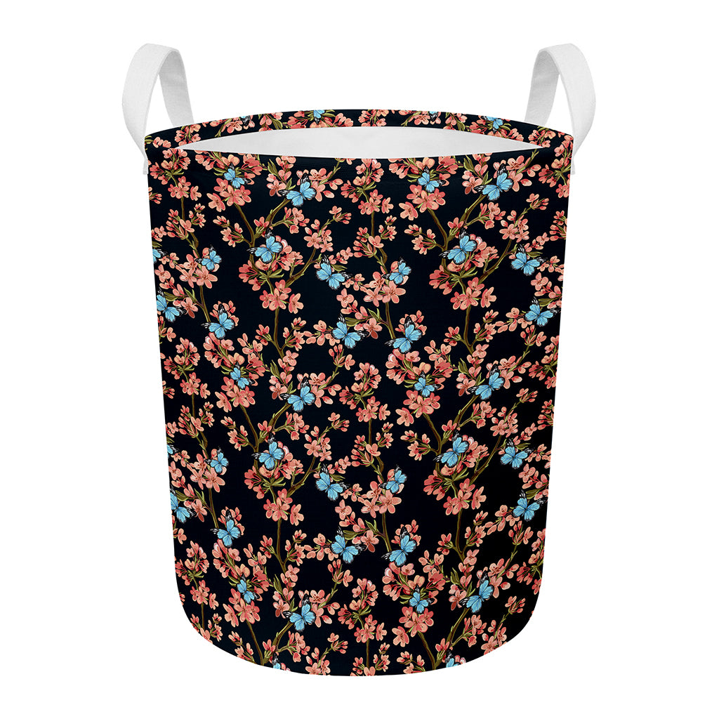 Blossom Flower Butterfly Print Round Laundry Basket