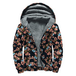 Blossom Flower Butterfly Print Sherpa Lined Zip Up Hoodie