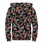 Blossom Flower Butterfly Print Sherpa Lined Zip Up Hoodie