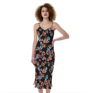 Blossom Flower Butterfly Print Slim Fit Midi Cami Dress