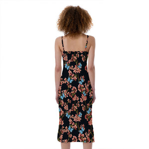 Blossom Flower Butterfly Print Slim Fit Midi Cami Dress