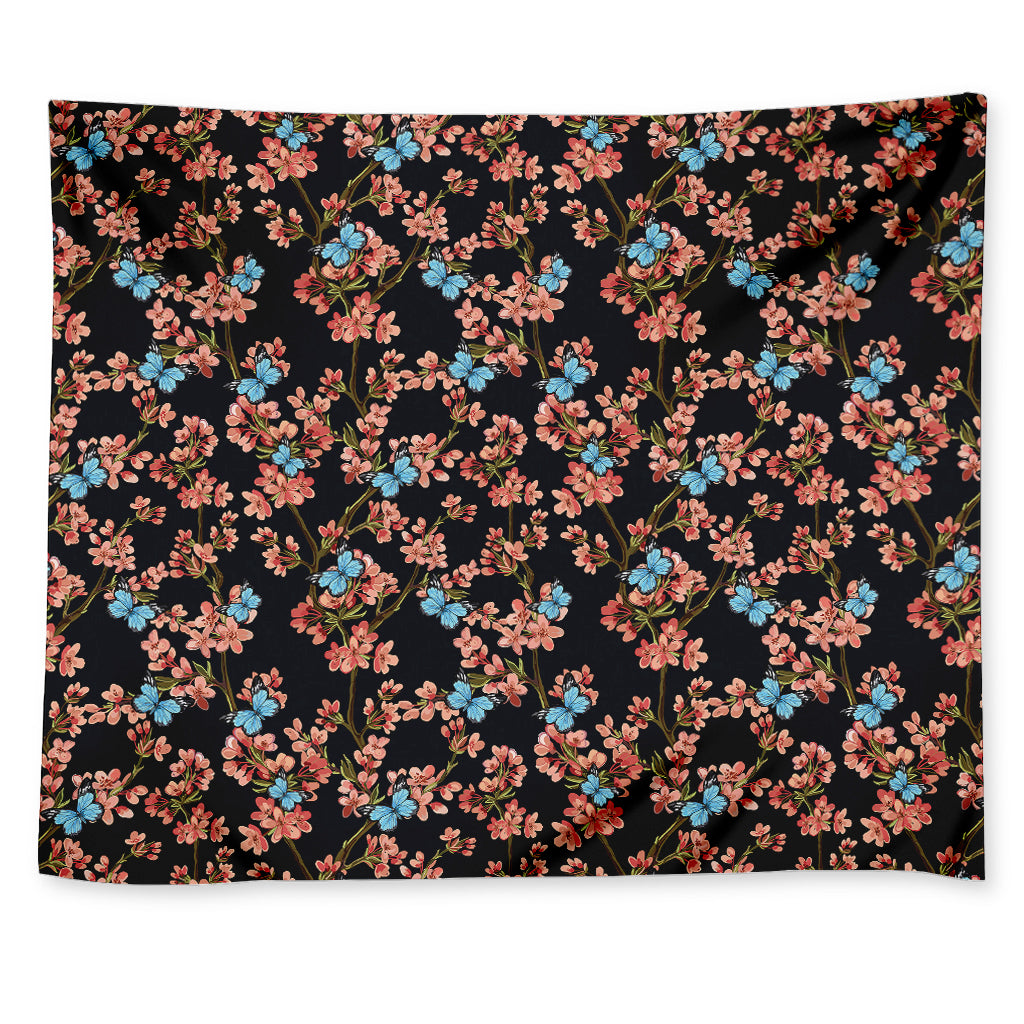 Blossom Flower Butterfly Print Tapestry