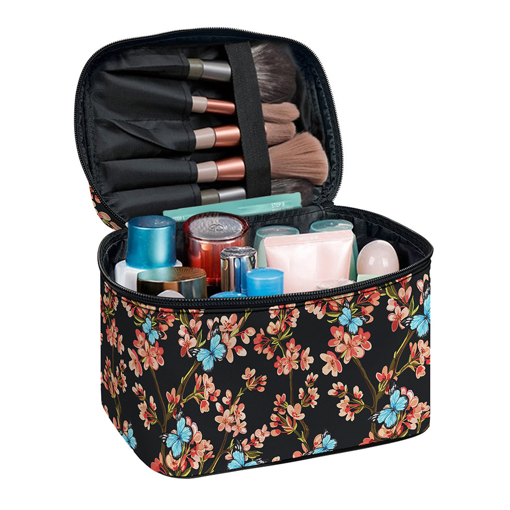 Blossom Flower Butterfly Print Travel Makeup Bag