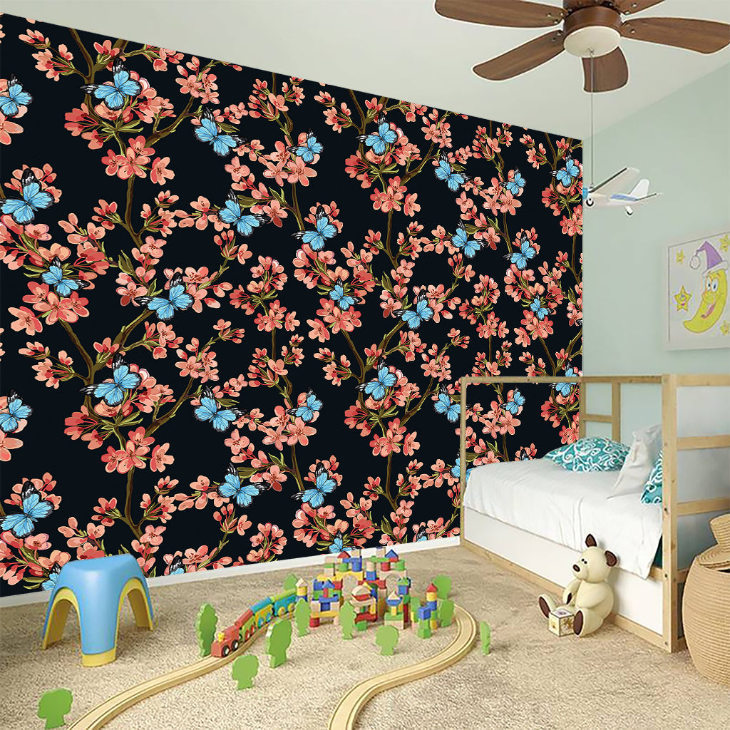 Blossom Flower Butterfly Print Wall Sticker