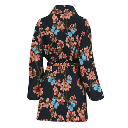 Blossom Flower Butterfly Print Women's Bathrobe