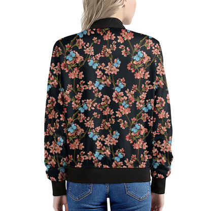 Blossom Flower Butterfly Print Women's Bomber Jacket
