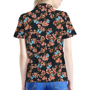 Blossom Flower Butterfly Print Women's Polo Shirt