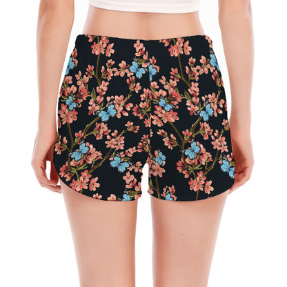 Blossom Flower Butterfly Print Women's Split Running Shorts