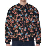 Blossom Flower Butterfly Print Zip Sleeve Bomber Jacket