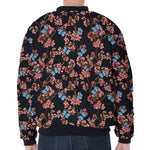Blossom Flower Butterfly Print Zip Sleeve Bomber Jacket