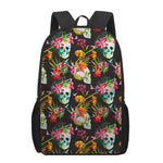 Blossom Flowers Skull Pattern Print 17 Inch Backpack