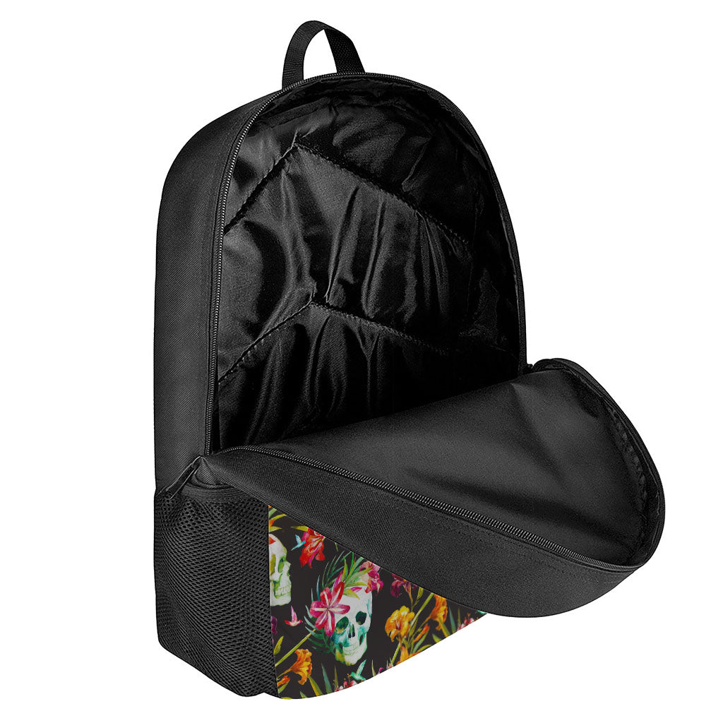 Blossom Flowers Skull Pattern Print 17 Inch Backpack